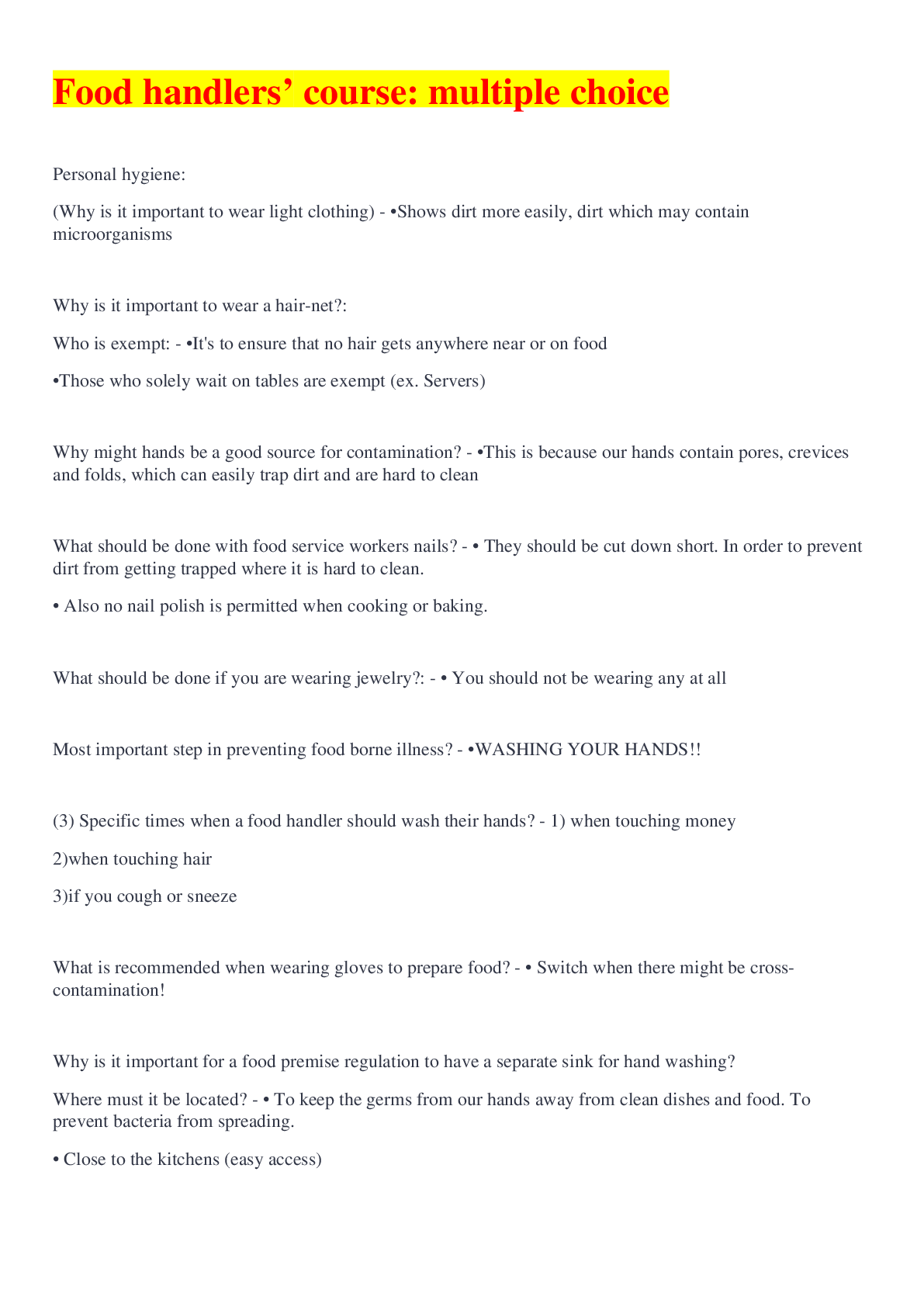 Preview image for Food Handler's Study Guide LATEST 2022